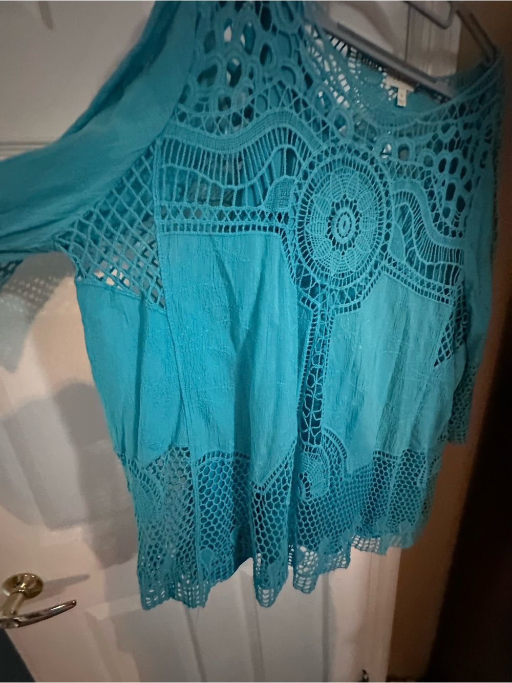 Adiva Turquoise Crochet Lace Tunic Top